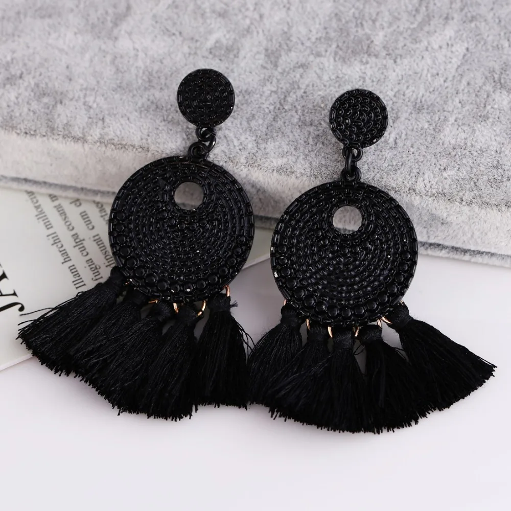 Дизайн этнические Boho хлопок кисточкой серьги мотаться падение бахромой серьги для Для женщин преувеличены серьги с бахромой подарочный набор украшений для ушей
