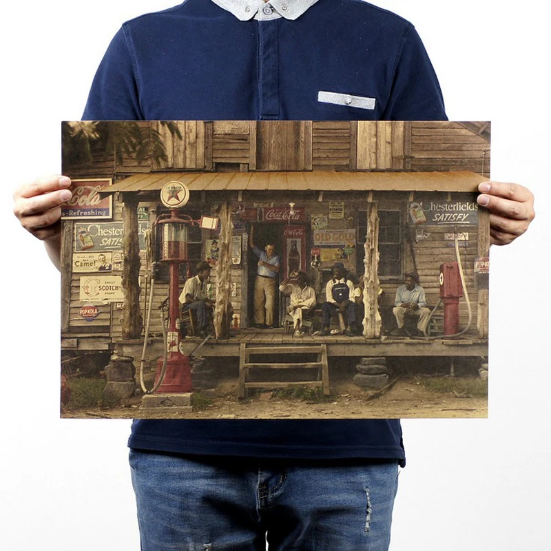 1937 магазин рядом с дорогой винтажные/крафт-бумажные настенные наклейки бар ретро