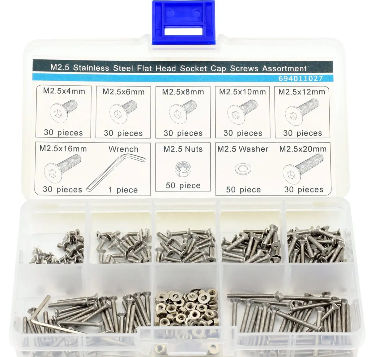M2.5 винты с шестигранной головкой потайной/плоской гайка шайба гаечный ключ набор