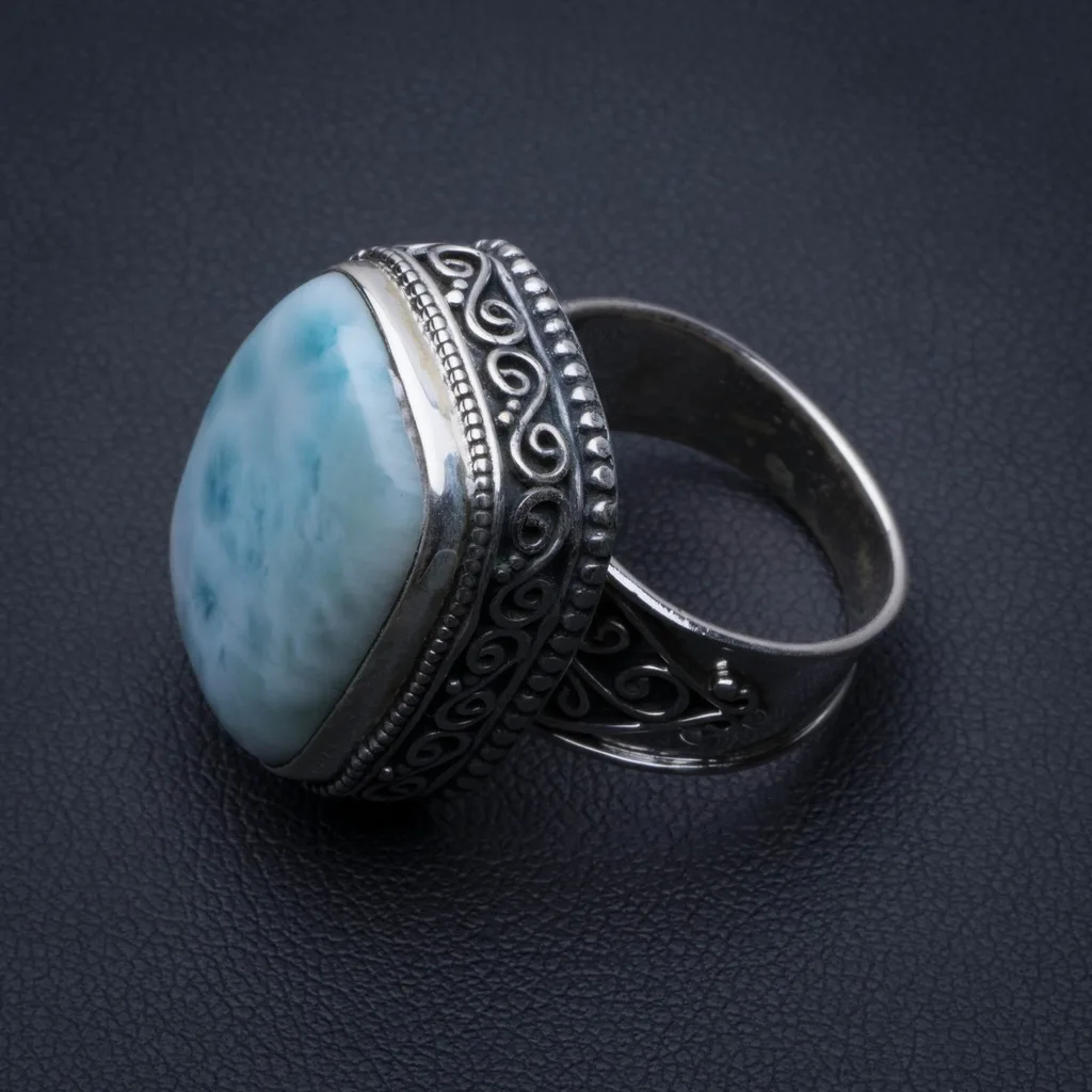 Натуральное Карибское Винтажное кольцо Larimar из стерлингового серебра 925 пробы