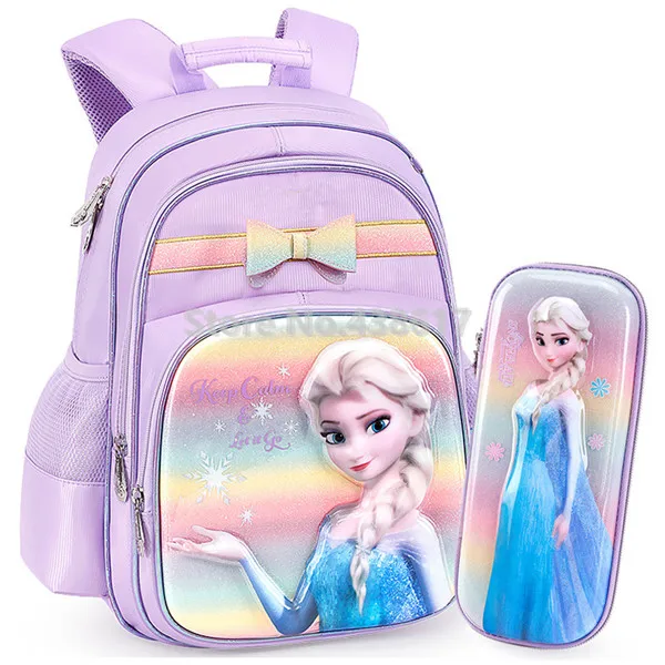 With Pencil Case Set Новая Радужная 3D школьная сумка принцессы Эльзы для девочек с пеналом, комплект для детей, Детский Школьный рюкзак для учебников - Цвет: With Pencil Case Set