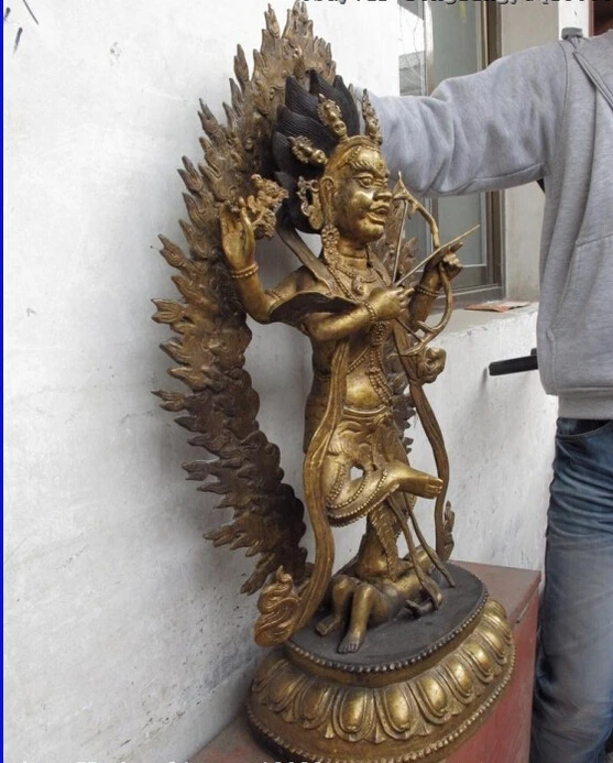 S0050 коллекционная бронзовый лев статуя Тибет Буддизм Старый Бронза Медь Gild