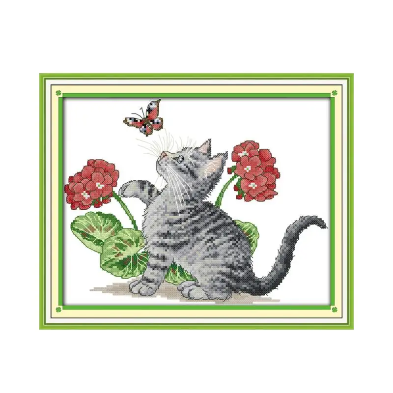 Joy Sunday 11CT 14CT ручная вышивка крестом Набор милый котенок животное нить DMC Вышивка diy Вышивка Картины