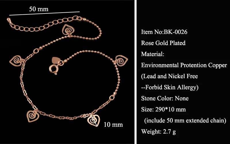 Модный браслет MxGxFam с сердечком розовое золото цвет на лето для девочек|anklet