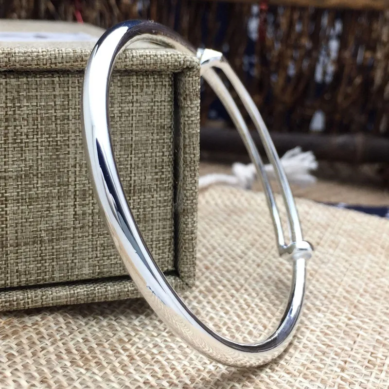 Женский простой гладкий браслет из серебра 999 пробы с эффектом пуш-ап | Украшения