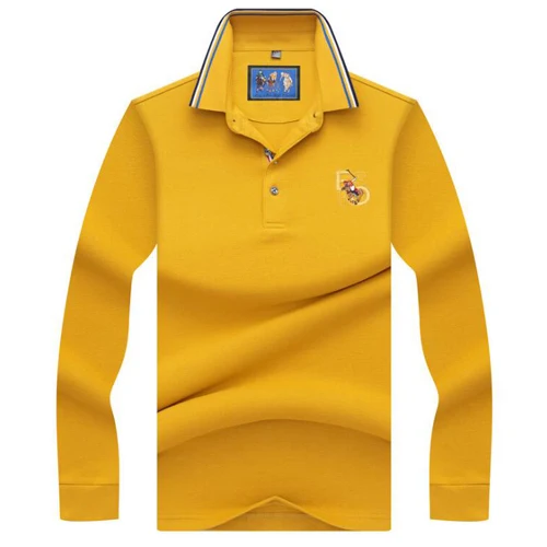 8893B yellow Новинка, весенне-осенняя мужская рубашка поло высокого качества, брендовый, Деловой, Повседневный, длинный рукав, Однотонная рубашка поло, Мужская брендовая одежда - Цвет: 8893B yellow
