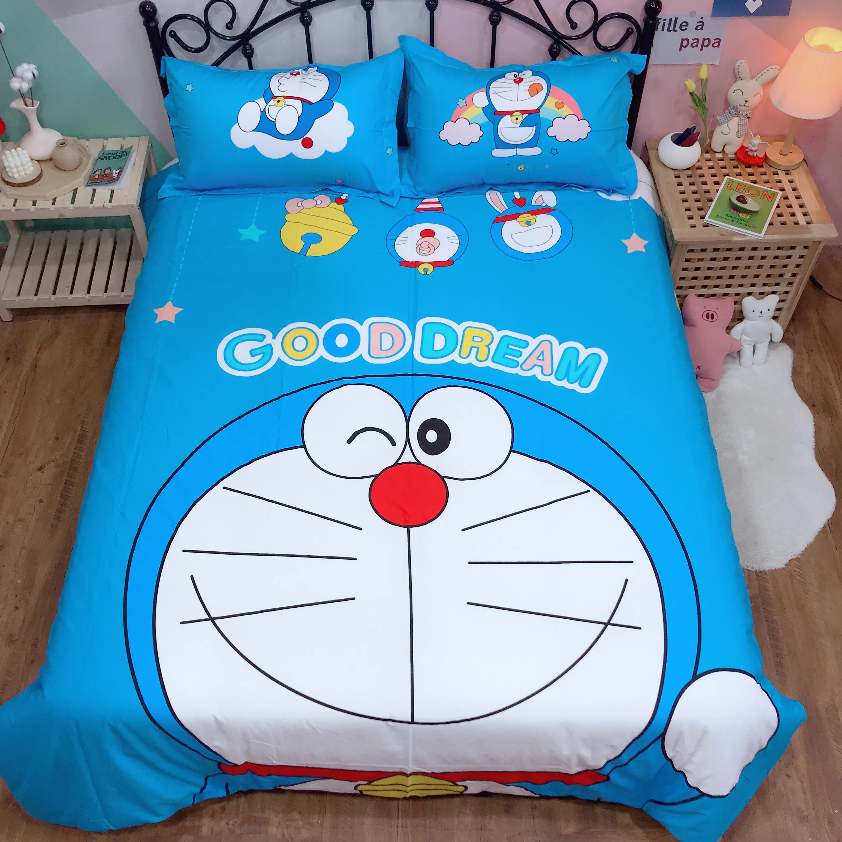 Комплект постельного белья с героями мультфильмов Doraemon детская спальня чистое