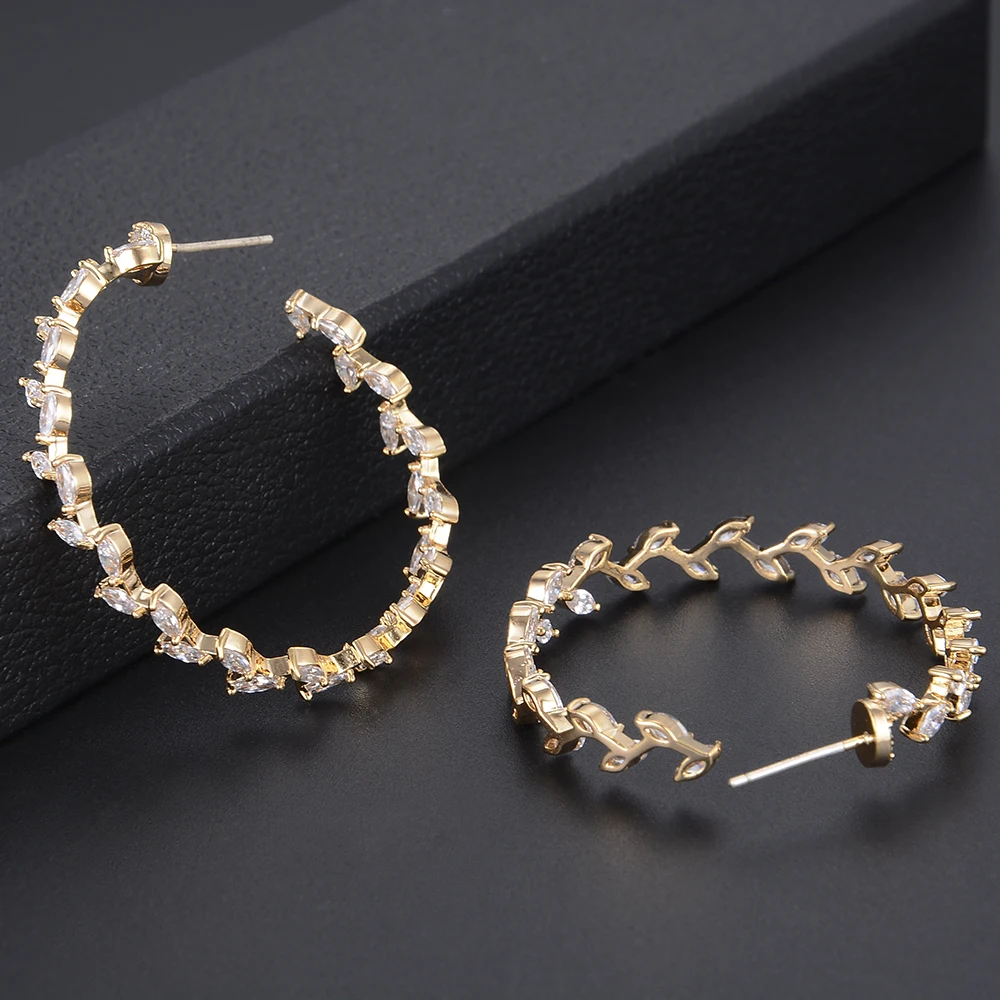 Женские серьги гвоздики в виде листьев пшеницы с фианитом|Серьги-гвоздики| |