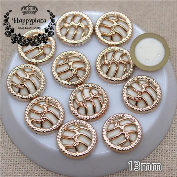 50pcs 50 шт 13 мм золотые полые пластиковые белые круглые бусины внутри плоские с оборота кнопки домашний сад ремесла Кабошон DIY аксессуары для скрапбукинга - Цвет: 50pcs