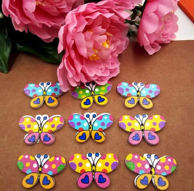 50 шт. декоративные деревянные пуговицы с бабочками 20 х30 мм|button color|wooden buttonssewing