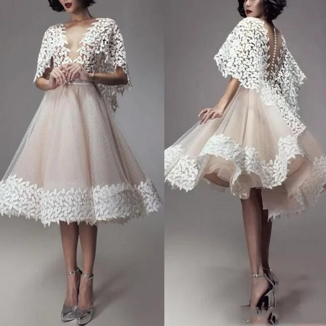 Vestidos de coctel пышные трапециевидные коктейльные платья Аппликация vestido coctel Потрясающие коктейльные платья для женщин с рукавами и v-образным вырезом - Цвет: same as image