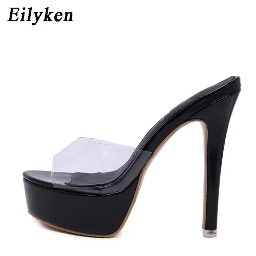 Black Eilyken/шлепанцы на высоком каблуке; женская обувь с открытым носком из прозрачного ПВХ; женские шлепанцы; женская обувь на платформе - Цвет: Black