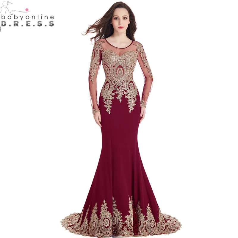 

Real Image Cheap Burgundy Long Sleeve Mermaid Lace Prom Dresses 2022 Sexy Sheer Back Evening Party Dress Vestido de Festa Longo