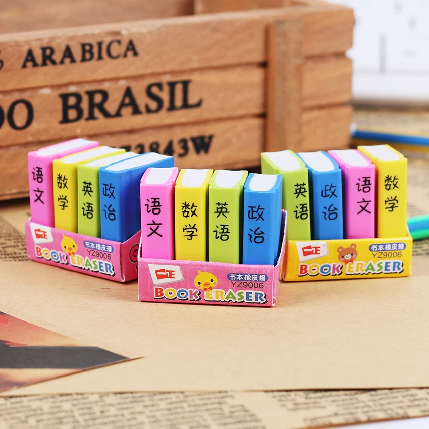 

4 pcs/pack Creative Book Style Pencil Eraser Kid Stationery School Office Supply Children Education Gift Prize