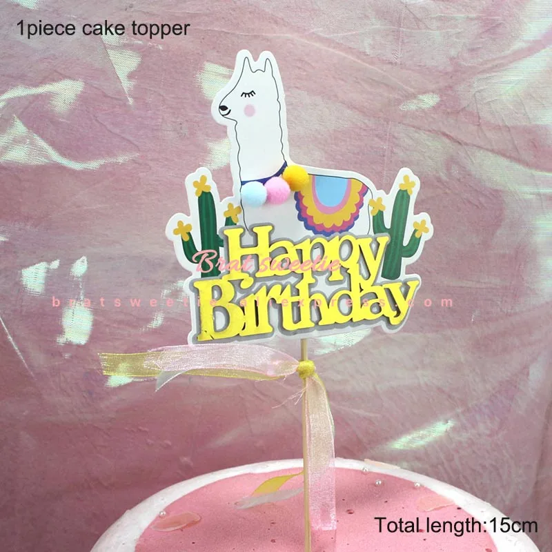 llama HBD caketopper Лама вечерние ламы Альпака бумажные тарелки салфетки для стаканчиков одноразовая соломка принадлежности животные День рождения украшения Дети - Цвет: llama HBD caketopper