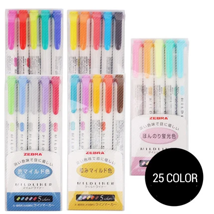 25pcs 3 шт. или 5 шт./компл. Зебра mildliner цвет японская Канцелярия с двухголовой флуоресцентных ручек крючок ручки цвет маркером в наборе kawaii - Цвет: 25pcs