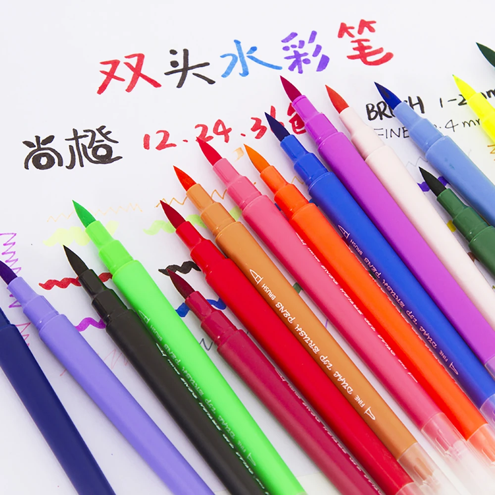 Dual Tip Markers 36 Colors Watercolor Brush Pens with 0.4 Fineliner and Highlighters Tip(1-2mm) | Канцтовары для офиса и дома
