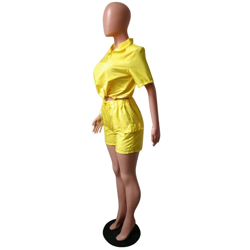Женский Повседневный костюм на молнии свободный короткий топ с рюшами и шортами