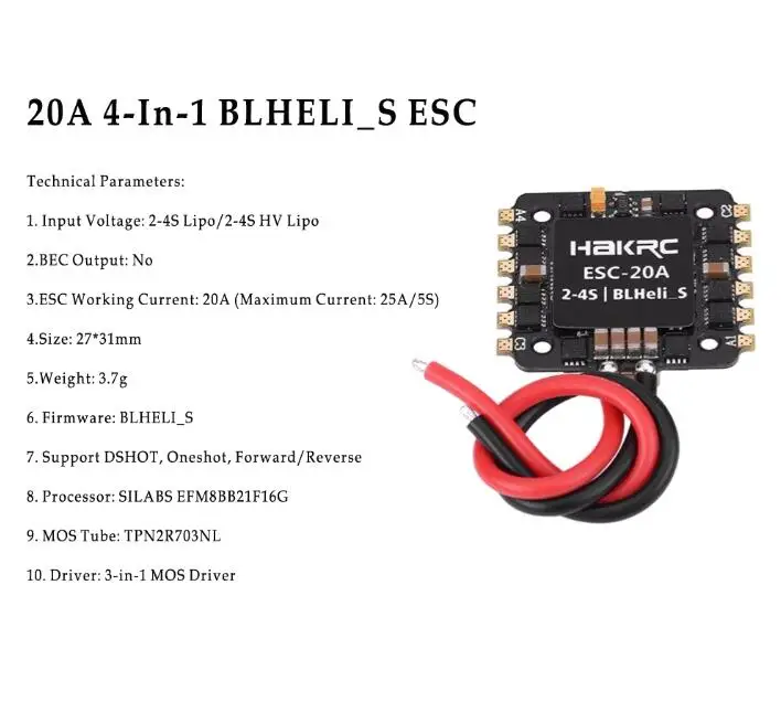 20A ESC HAKRC 15A/20A/30A/40A/50A 4в1 50A 3-6S BLHeli_32 5V 3A BEC Dshot1200 Мини Размер ESC для DIY квадрокоптера FPV гоночный Дрон - Цвет: 20A ESC