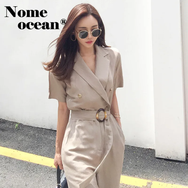 Офисные женские комбинезоны двубортные широкие брюки с поясом 2018 осенний