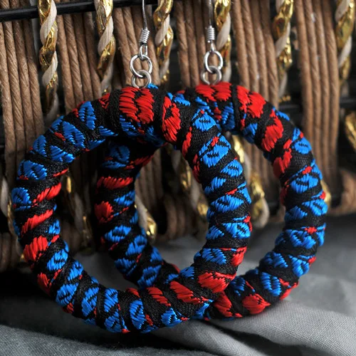 Новые оригинальные этнические ювелирные изделия Круглые серьги из ткани с