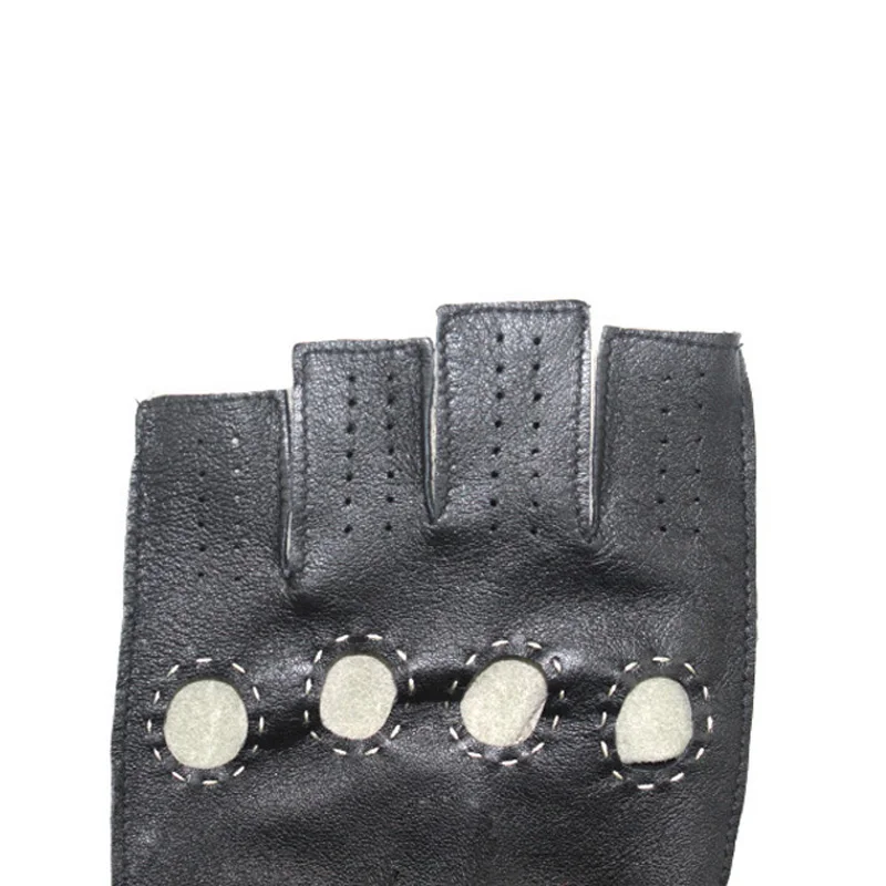 Spring Male Leather Gloves Driving Unlined Goatskin Half Finger Fingerless Gym Fitness Mitten Summer Style | Аксессуары для одежды