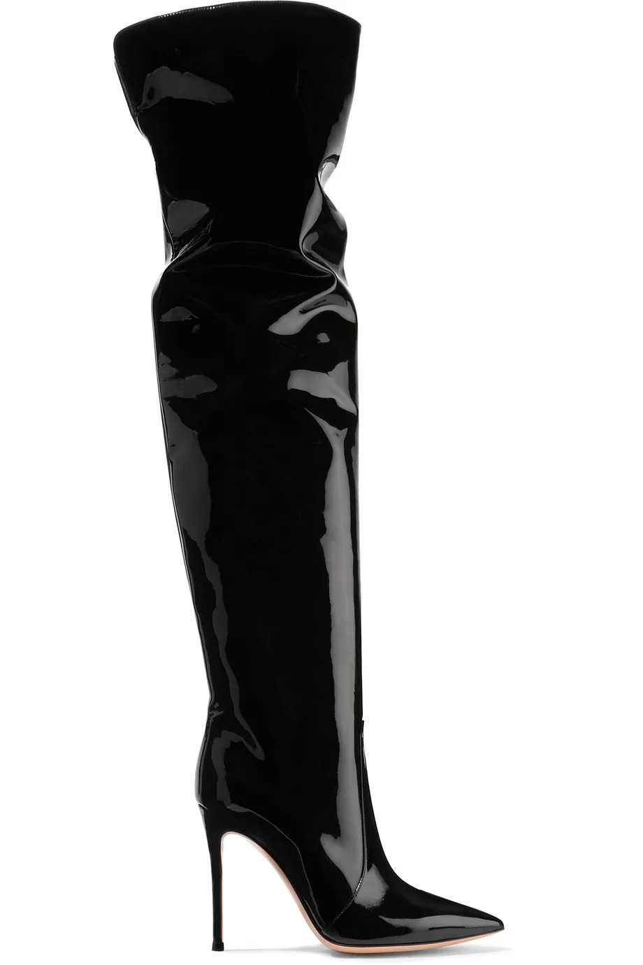 New Fashion Black Patent Leather Women Over The Knee Boots Sexy High Heel Ladies Slip On Knight 2018 Pleated | Обувь