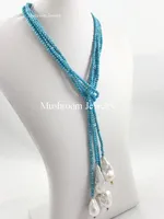 Turquoises Beaded Baroque Pearl Lariat Necklace,Long Turquoises Stone Wrap Necklace