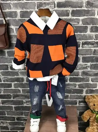 

High quality Children clothing sets boys sports suit kids clothes Baby boys Knitwear + shirt + jeans 3pcs 2-6years