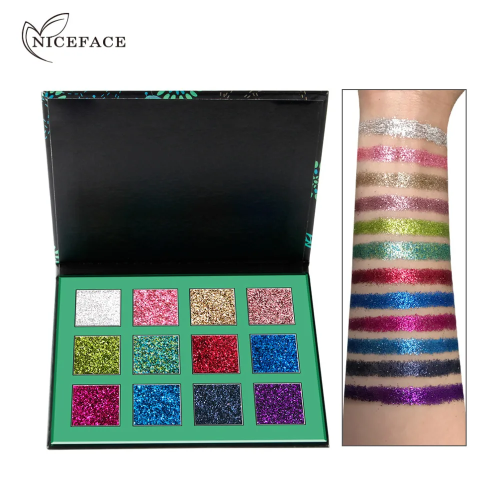 Niceface 12 видов цветов водостойкие блестящие тени для век Палитра Сияющие металлы