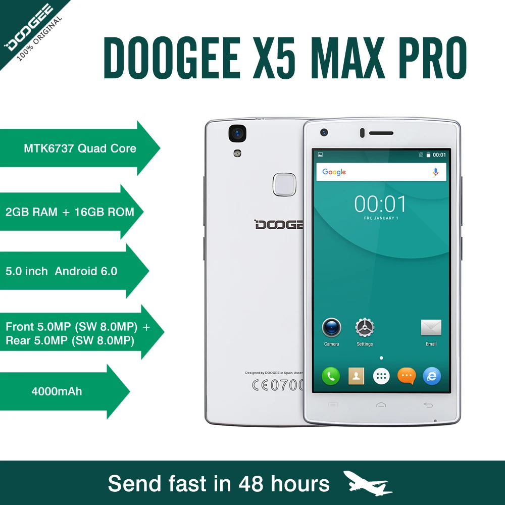 Doogee X5 Max Pro 2 ГБ + 16 mtk6737 5.0 дюймов Android 6.0 смартфон 4000 мАч 4 ядра отпечатков пальцев