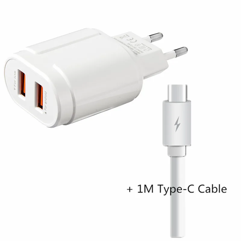 white type Двойное зарядное устройство для iPhone, samsung, sony, Xiaomi, huawei, 5 В, 2,4 А, адаптер для мобильного телефона, USB, быстрое зарядное устройство, ЕС, США, адаптер для телефона - Тип штекера: white type