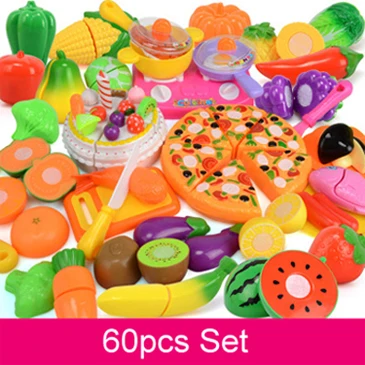60pcs set 12-60 шт Детские игрушки для торта, кухонные игрушки, ролевые игры, резка фруктов, овощей, игрушки для еды, имитационный кухонный набор, инструменты для детей - Цвет: 60pcs set