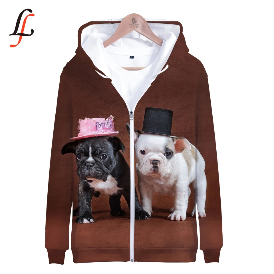Французский бульдог 3D Kpop толстовки на молнии Толстовка для женщин и мужчин Shein