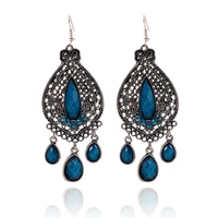 2015 new women fashion water drop earring imitation gemstone indian jewelry silver vintage blue bead tassel dangle earrings