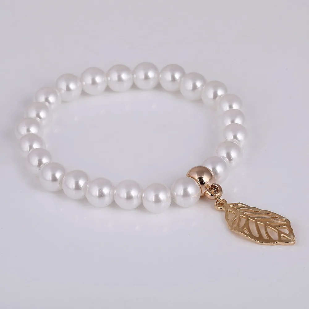 Европейский растягивающийся искусственный жемчуг белые браслеты золотого цвета