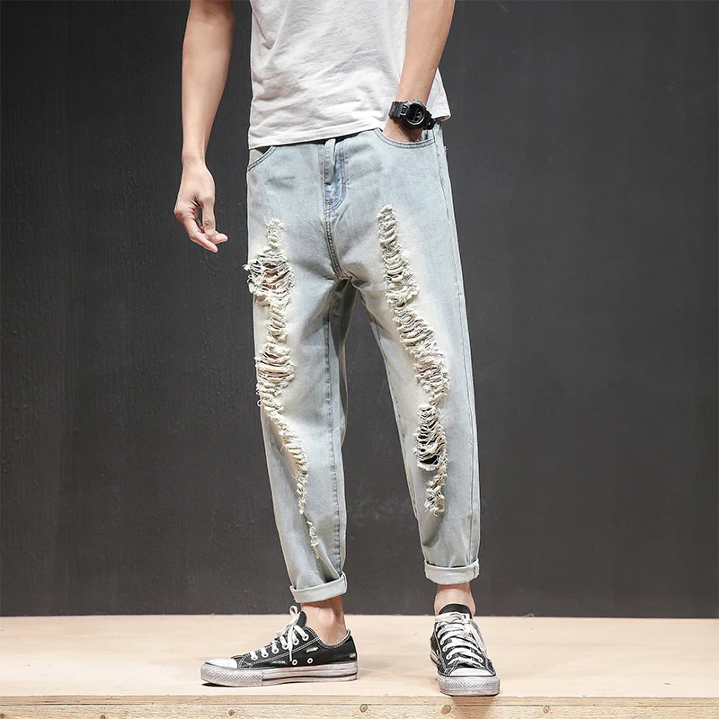 Летние мужские свободные джинсы модные 2019 весенние зауженные повседневные с