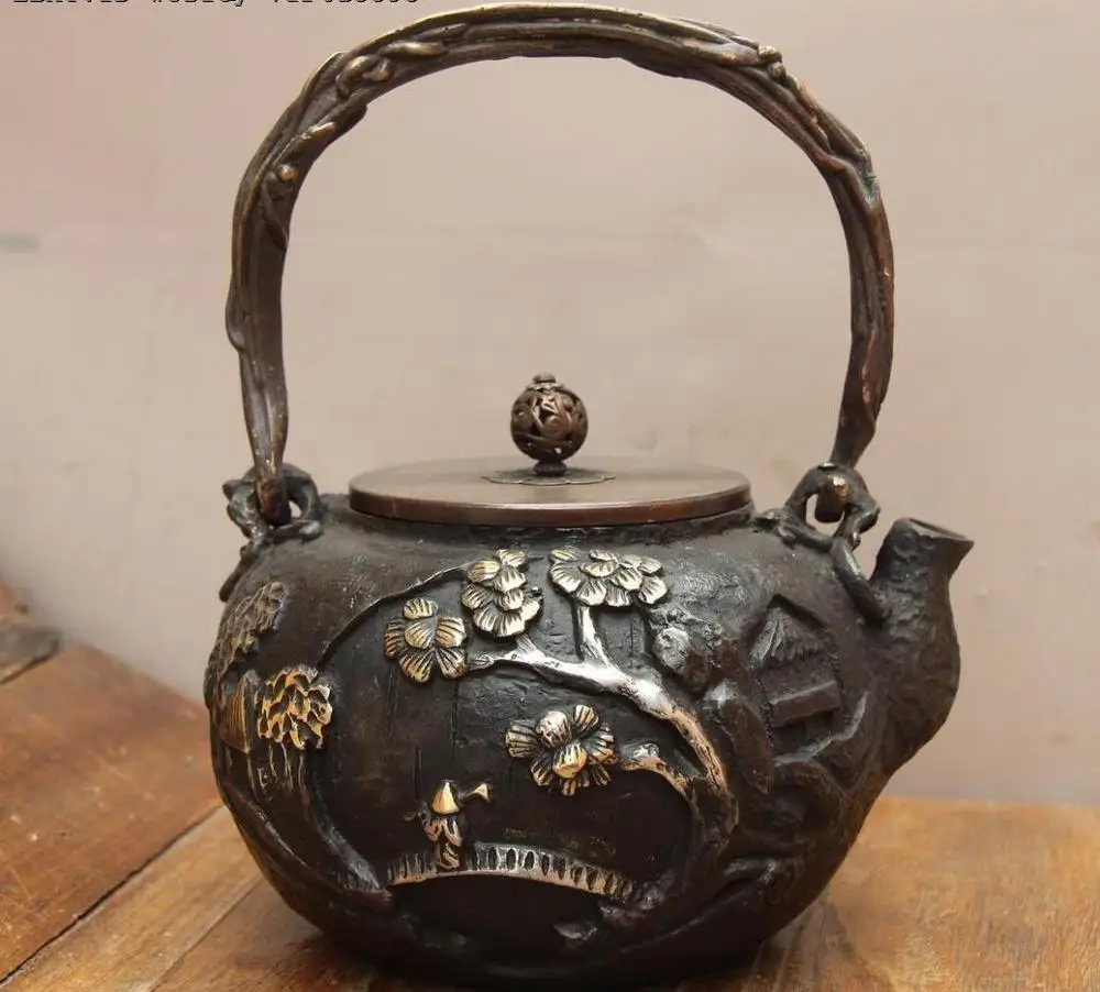 Archaic Jepanese Железный Серебряный позолоченный весенний вспашки бутылка для воды