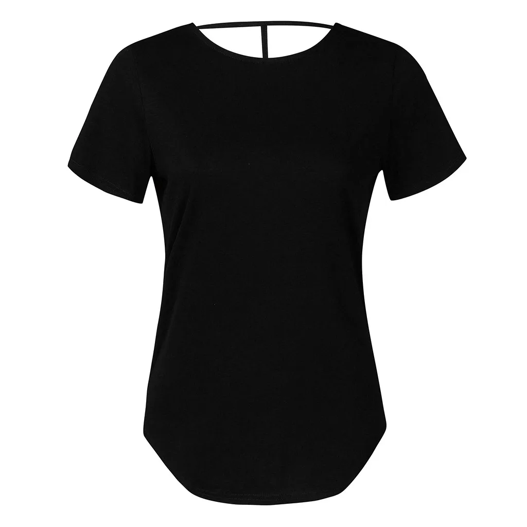 Robe femme, Женская Летняя Повседневная Туника с коротким рукавом и круглым вырезом, открытая спина, топы, блузка, женская шифоновая блузка