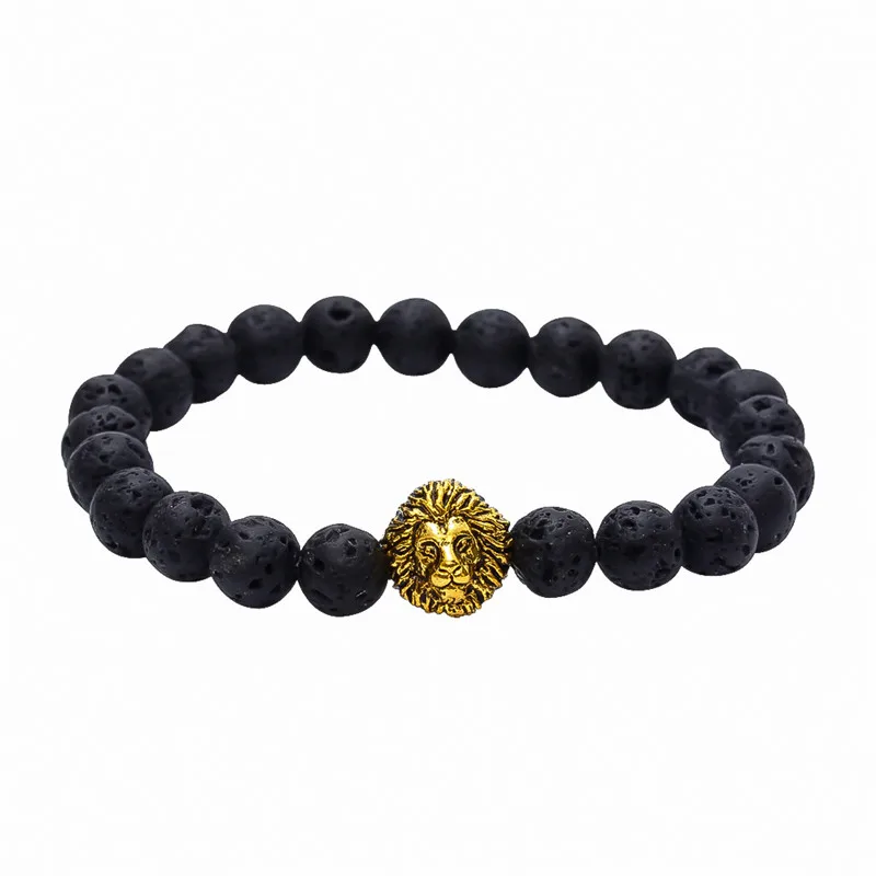 Роскошные мужские браслеты из черного вулканического камня с львиной головой 2016