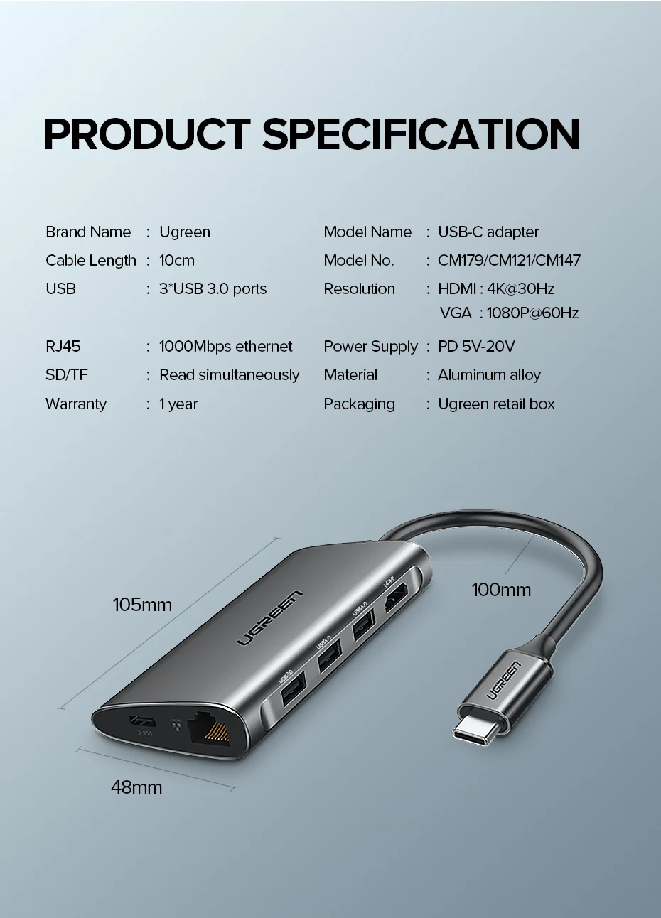 Ugreen usb-хаб C концентратор для нескольких USB 3,0 HDMI адаптер док-станция для MacBook Pro Аксессуары USB-C type C 3,1 разветвитель 3 порта USB C концентратор
