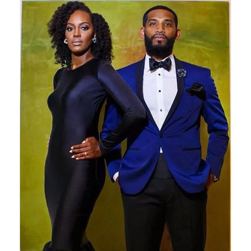 Королевский синий мужской свадебный костюм для жениха шаль черный смокинг с