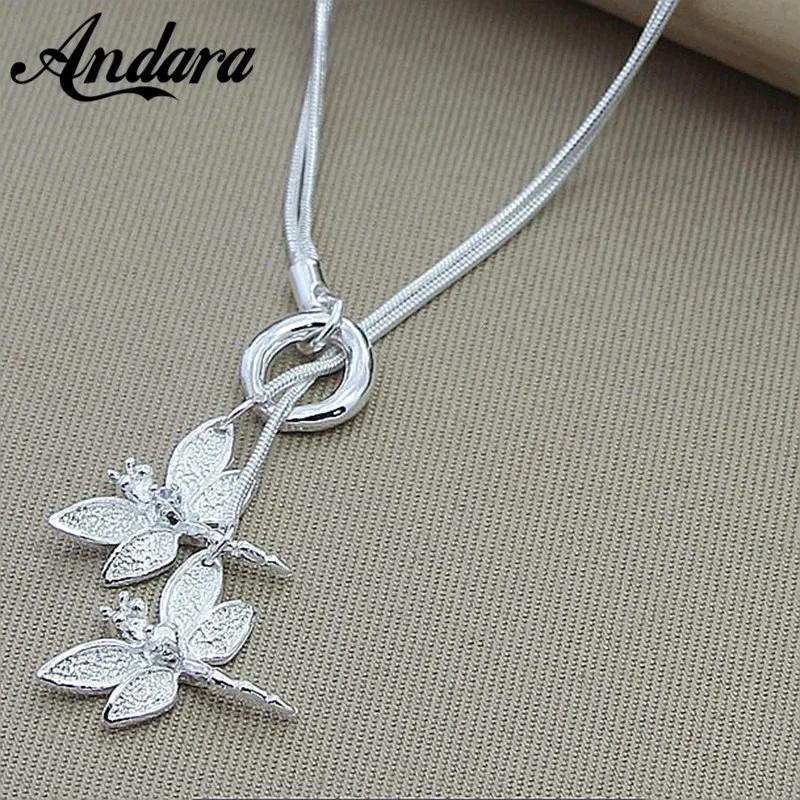 New Fashion 925 Silver Two Dragonfly Pendants Necklaces Elegant Women Trendy Jewelry N201 | Украшения и аксессуары