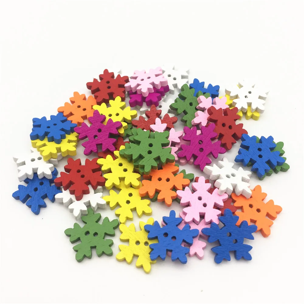 

300 шт., деревянные снежинки с 2 отверстиями, 18 мм