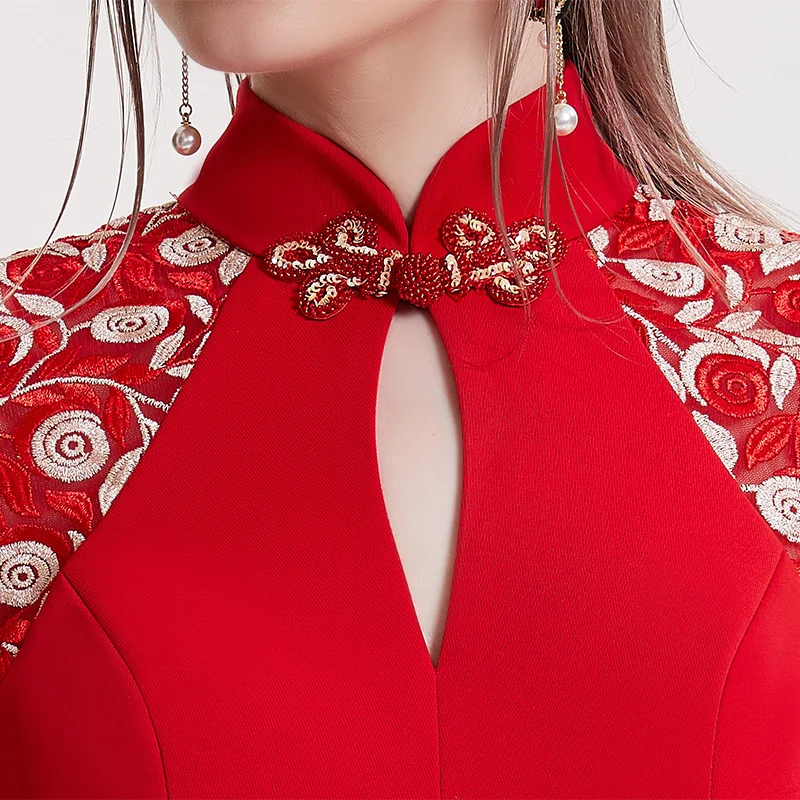 CONIEFOX 32128 Sexy Fashion Slim flowers mermaid Ladies Retro elegance Appliques prom dresses party evening dress gown long red | Свадьбы и