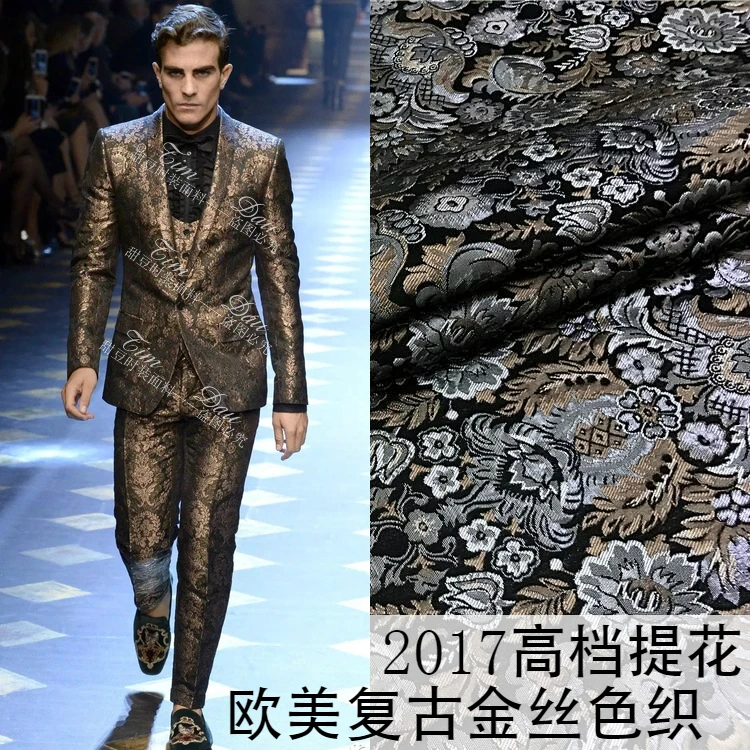 2017 luxury gold retro flowers dyed jacquard clothing fabric / big dress suit | Дом и сад