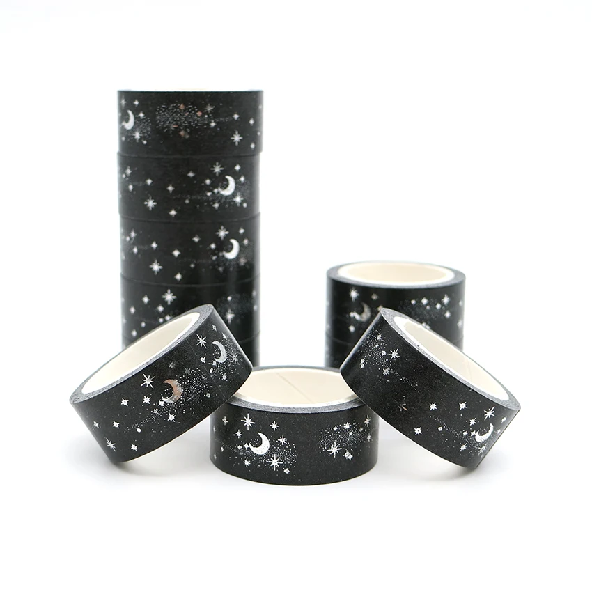 

5m*15mm Starry Night Japanese Washi Tape Black Color Moon Pattern Decorative Adhesive Masking Paper Tapes 1 PCS