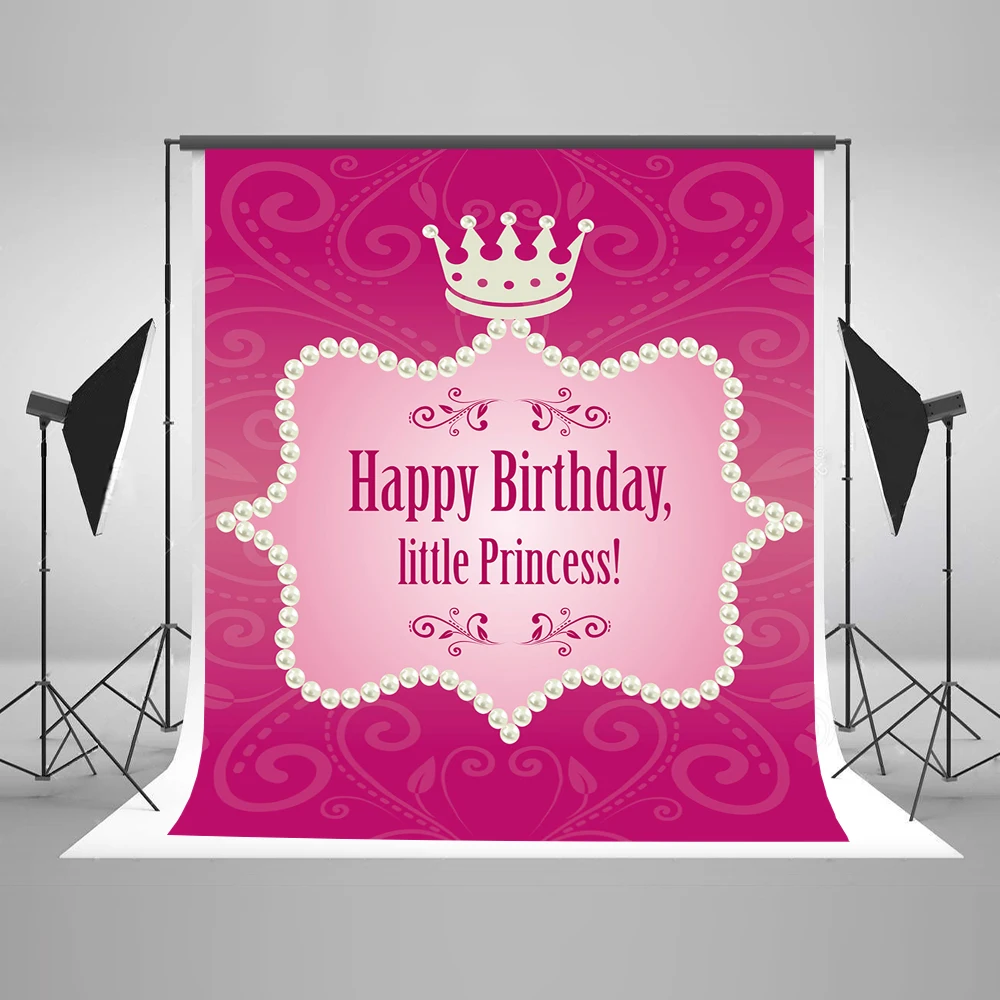 

VinylBDS10x10ft Pink Children Birthday Photography Backdrops Custom Photo Backdrops Children Crown Backgrounds For Photo Studio