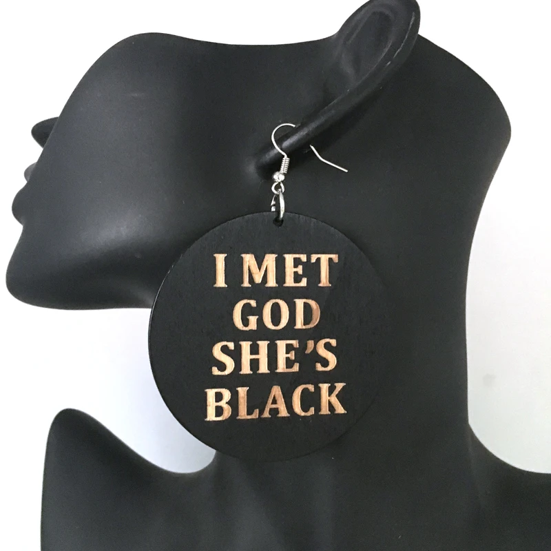 Черные деревянные серьги I Met God She's|black wooden earrings|wooden earringsearrings earring |