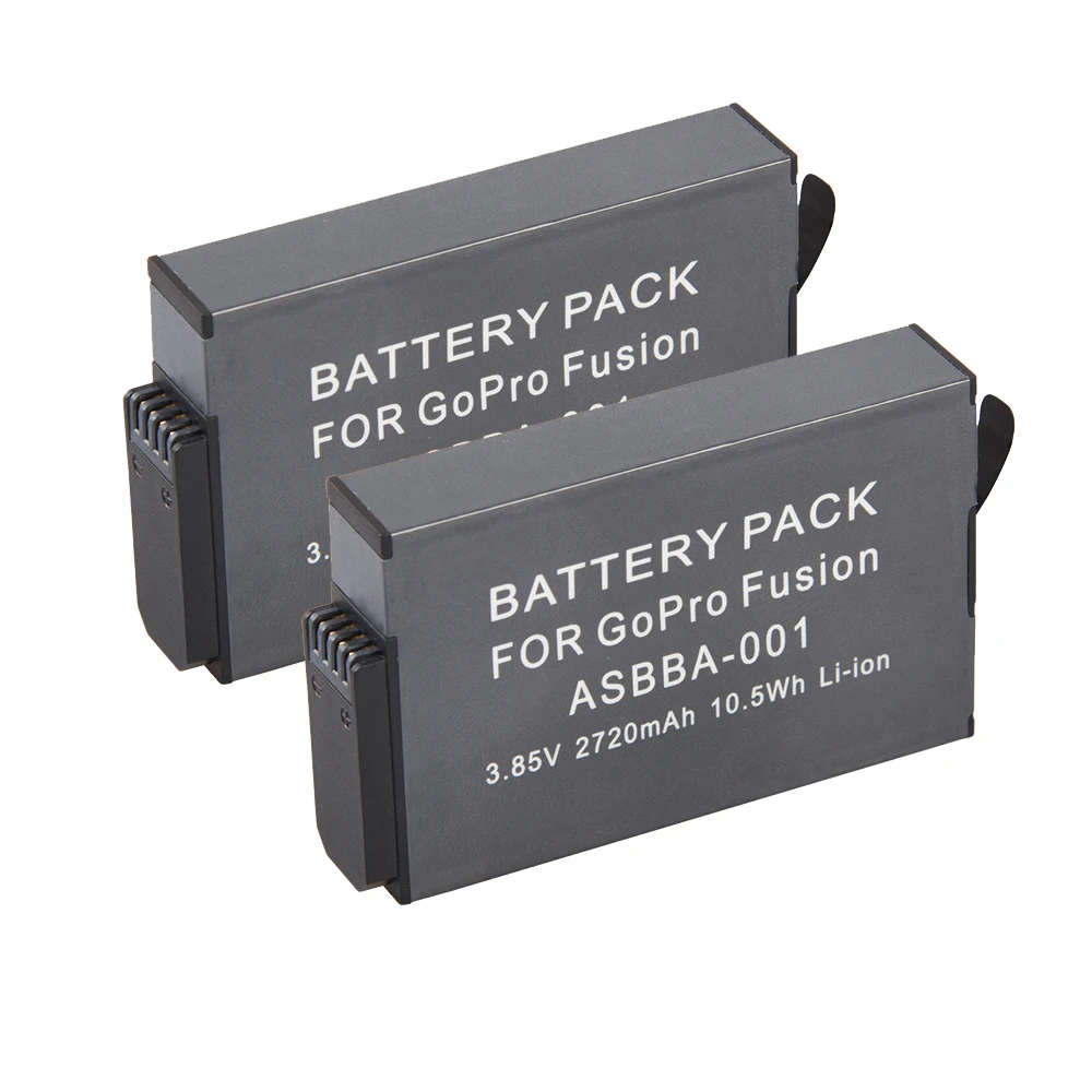 Аккумулятор высокой емкости для экшн-камеры Gopro ASBBA-001 Accu Gopro Fusion, аксессуары для спортивной экшн-камеры с углом обзора 2720 градусов, 2 шт./Лот, 360 мАч